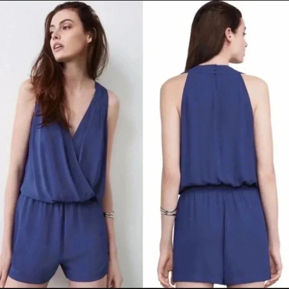 BCBG Maxazria Thalia Royal Blue Sleeveless V-neck Romper Size L - Picture 1 of 7